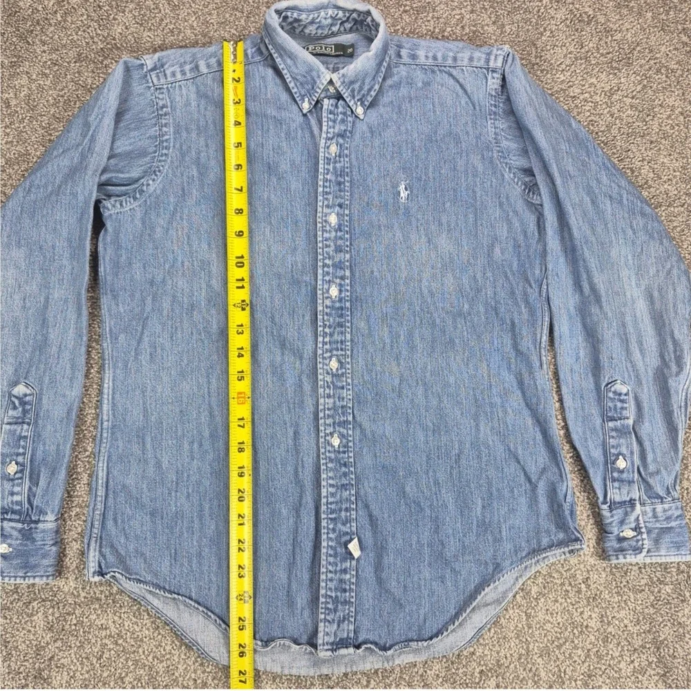 Vintage Polo Ralph Lauren Denim Shirt Mens Small Button Down Pony 80s Green Tag